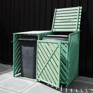 Wooden Double Wheelie Bin Storage - Green