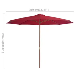 Berkfield Outdoor Parasol with Wooden Pole 350 cm Burgundy