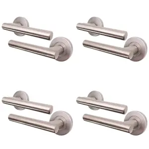 AFIT Satin Nickel Internal Door Handle - 4 Pairs Satin Lever on Rose Round T-Bar Handles- Olvera Range