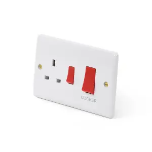 Lieber 45A Silk White Cooker Control Unit with 13A Socket - Curved Edge