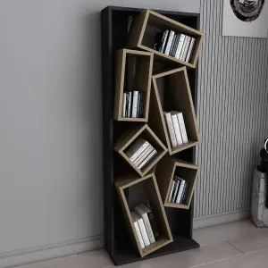 Decorotika Carmen Assymetrical Design Bookshelf, Shelving Unit, Display Unit with 6 Shelves - White and Oak Pattern