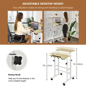 Costway 2-Tier Adjustable Standing Desk Mobile Sit Stand computer Desk on Wheels