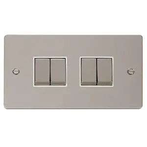 Flat Plate Pearl Nickel 10A 4 Gang 2 Way Ingot Light Switch - White Trim - SE Home