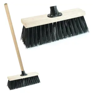 1 x Black 13" Strong PVC Bristle Brooms With Wooden Handle Ideal For Driveways, Warehouses & Garages