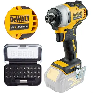 Dewalt DCF809N 18v XR Brushless Compact Impact Driver Bare Tool + 32pc Bit Set