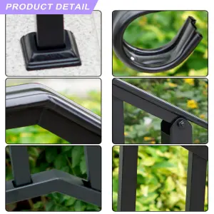 Outdoor Black Steel Handrail 3 Steps Garden Stairs Safety Grab Bannister Rail