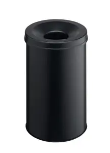 Durable Fire Extinguishing Metal Waste Bin - TUV Certified - 30L - Black