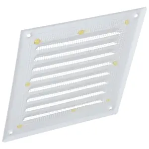 White Metal Air Vent Grille with Fly Screen Flat Ducting Ventilation Cover (195 x 195 mm)