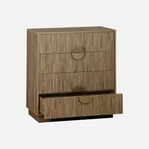 sweeek. 4-drawer chest with grooved mango wooden effect Celian Brown 80x40x85 cm