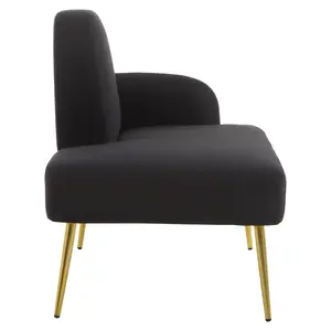 Interiors by Premier Stylish Left Arm Black Chaise Lounge, Sofa Couch With Gold Finish Metal Legs,Black Upholstered Lounge Sofa