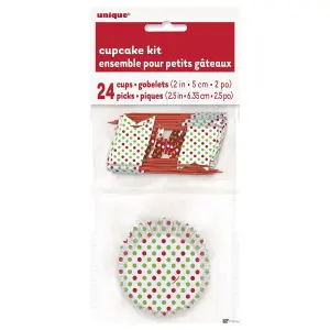 Dotted Christmas Muffin Cases With Picks (Pack of 48) White/Green/Red (One Size)