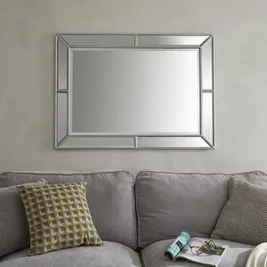 Wall Mirror Venetian Rectangle Shape with Silver Frame- H 110cm X W 80cm for Hanging in Living Room, Bedroom & Bathroom