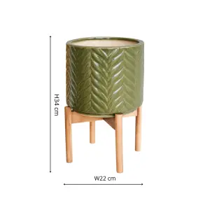 Aspen Chevron Olive Planter H40cm D28cm