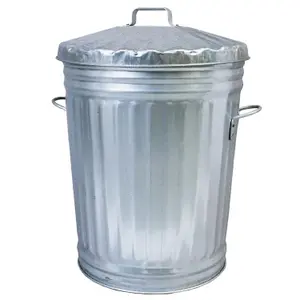 90L Extra Large Silver Galvanized Metal Dustbin For Home Kitchen & Garden Storage Or Waste Complete With Lid