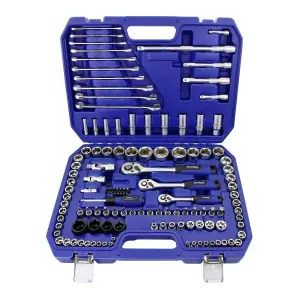 BlueSpot 120PC 1/4", 3/8" & 1/2" Metric & SAE Socket & Spanner Set 4 - 32MM 01583