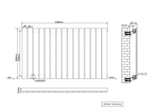 Right Radiators 600x1020 mm Horizontal Single Flat Panel Designer Radiator Black