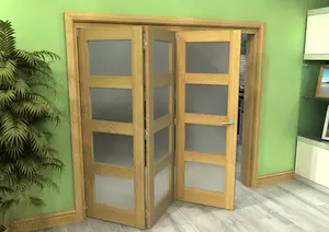 Green & Taylor Shaker Oak 4 Lite Frosted Glass Roomfold Internal Bi-folding Doorset - 2133 x 2060 x 133mm (WxHxT)