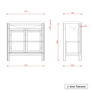 SunDaze Traditional Floorstanding Furniture 800mm Matt Grey Bathroom Vanity Sink Unit