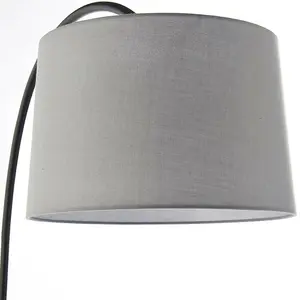 1.6m Curved Floor Lamp Matt Black & Grey Shade Free Standing Living Room Light