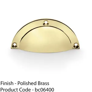 Half Moon Cup Handle Polished Brass 86mm Centres Solid Brass Shaker Drawer Pull