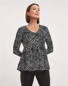 JD Williams Long Sleeve Button Detail Top Print Female 24 4654