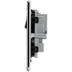 GoodHome Nickel effect Double 13A Gloss Black Socket 2 poles