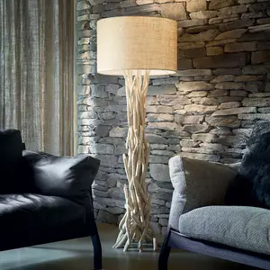 Luminosa Driftwood 1 Light Floor Lamp Brown, Beige with Shade, E27