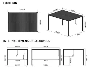 Primrose Living Deluxe Charcoal Veranda with Louvered Shutter Roof 3m x 4m