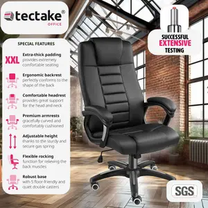 tectake Luxury office chair made of artificial leather - desk chair computer chair - black