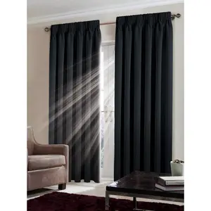 Fiffer Polyester Blackout Pinch Pleat Curtain Pair Black / 229 x 229 cm