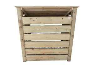 Slatted wooden log store with door and kindling shelf W-119cm, H-126cm, D-88cm - natural (light green) finish