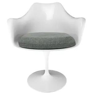 White  Tulip Armchair with Velveteen Grey Cushion