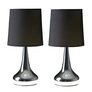 Chasse Metal Table Lamp (Set of 2) Chrome Base / Black Shade / Not Included