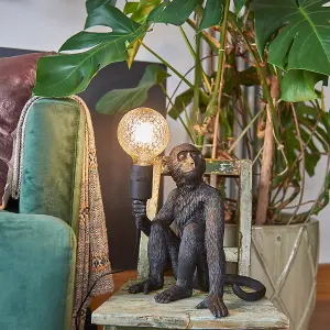 ValueLights Modern Black Painted Monkey Design Table Lamp - Includes 6w LED Filament Globe Bulb 2700K Warm White