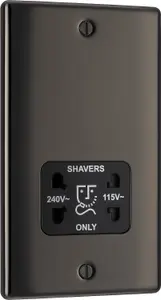 BG Double Raised slim Screwed Shaver socket Gloss Black Nickel effect