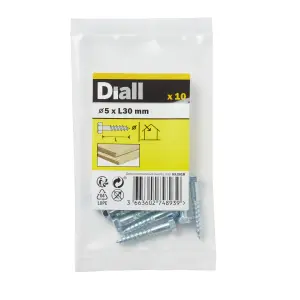 Diall Hex Zinc-plated Carbon steel Coach screw (Dia)5mm (L)30mm, Pack of 10