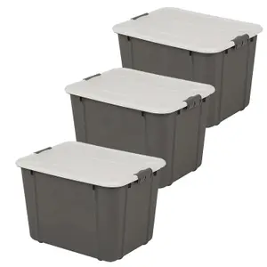 2 x 30 Litre Grey Organic Designed Strong Stackable Spacious Storage Containers With Clip Lock Lids