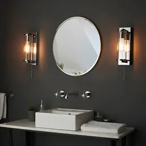 Chrome Bathroom Wall Light & Cylinder Glass Shade - IP44 Rated - Modern Sconce