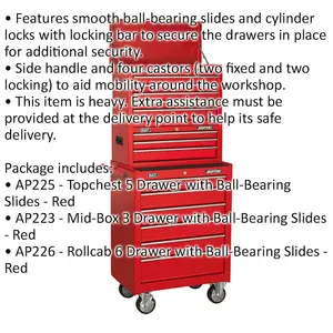 14 Drawer Tool Chest with Mobile Storage - Red - 680 x 460 x 1635mm