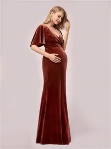 Ever-Pretty Maternity Dress For Women Velvet Elegant Double V Neck Polyester