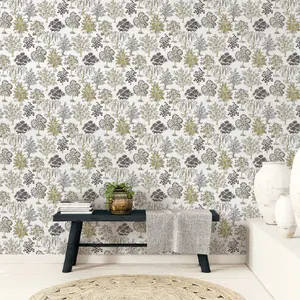 Galerie Into The Wild Metallic Gold Alberi Trees Wallpaper Roll