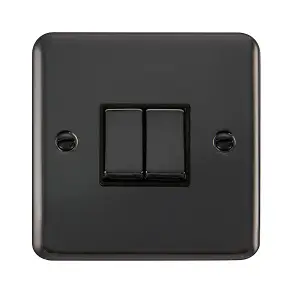 Curved Black Nickel 10A 2 Gang 2 Way Ingot Light Switch - Black Trim - SE Home