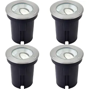 4 PACK Stainless Steel IP67 Ground Light - 13W Cool White LED - Tilting Head