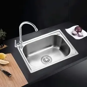 Deep Single Bowl Stainless Steel Catering Inset Kitchen Sink and Drainer 495mm x 395 mm