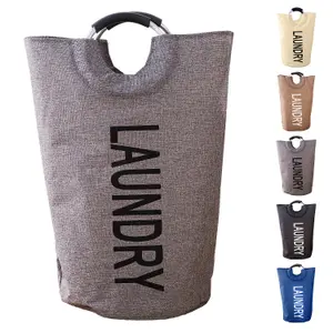 40L Grey Collapsible Laundry Hamper with Padded Handles Foldable Laundry Basket