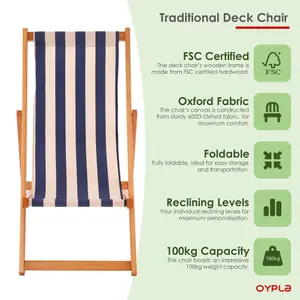 Oypla Traditional Folding Hardwood Garden Beach Deck Chairs Deckchairs