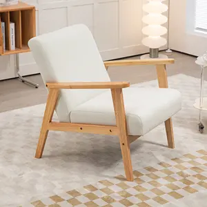 HOMCOM Modern Fabric Accent Chair w/ Rubber Wood Legs Padded Cushion Cream