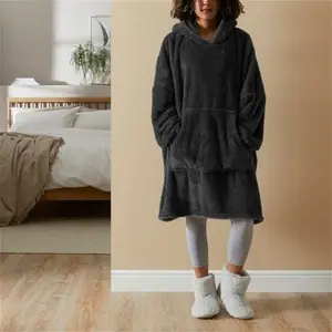 Teddy Bear Oversized Blanket Hoodie, Teddy Black, Fleece