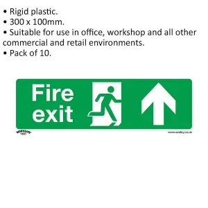 10 Pack of Rigid Plastic Fire Exit Signs for Health & Safety - 300 x 100mm