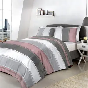 Polyester Striped Duvet Cover Set with Pillowcases Blush / Super King Duvet Cover